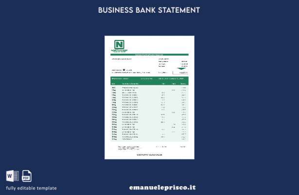 modello di estratto conto della banca di risparmio NORTHWEST in stile verificato